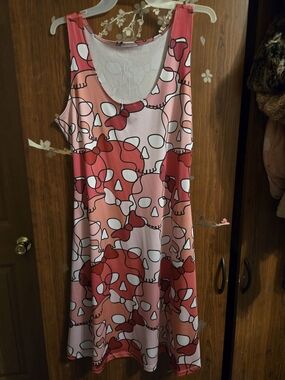 Women's Pink Skull Print Sleeveless Dress